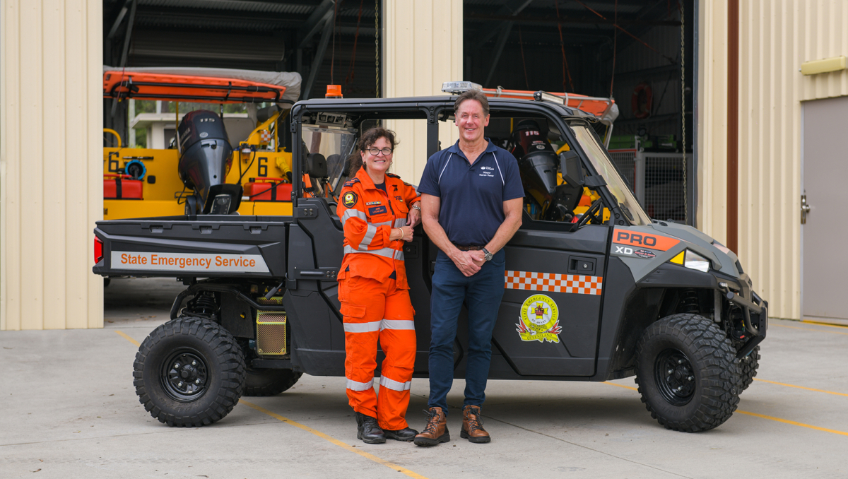 Mayor Darren Power and Logan SES Local Controller Jane Gibson with the new all-terrain vehicle.
