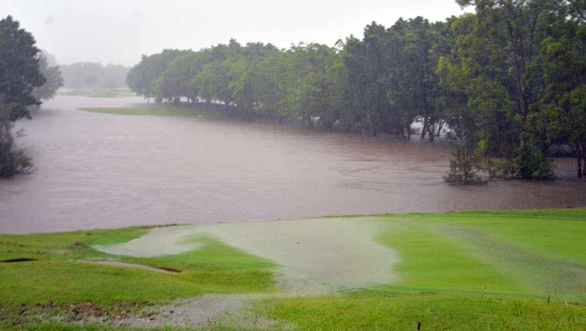 An image of a fairway at the aptly named Riverlakes golf course at Cornubia went underwater today.