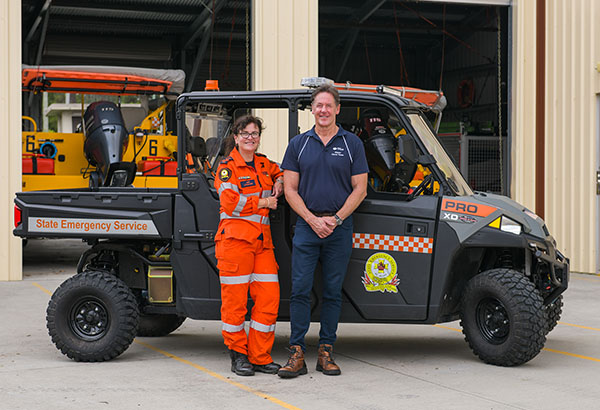 Mayor Darren Power and Logan SES Local Controller Jane Gibson with the new all-terrain vehicle.