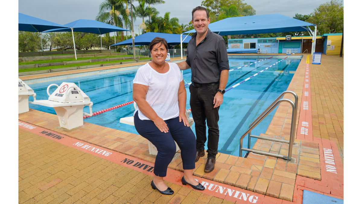 Mayor Jon Raven and Division 12 Councillor Karen Murphy at the Beenleigh Aquatic Centre which will be upgraded over the next year.