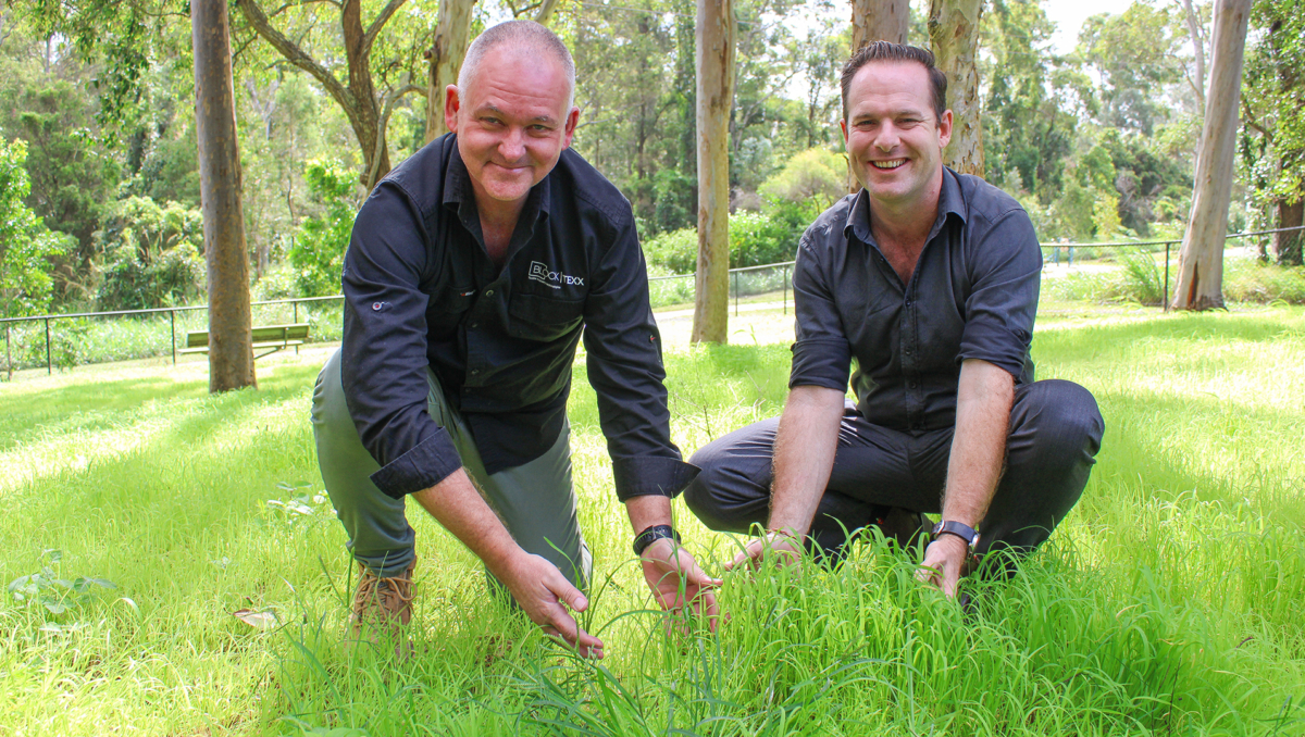 City of Logan Mayor Jon Raven (right) and BlockTexx co-founder Graham Ross at the trial site in Underwood Park.