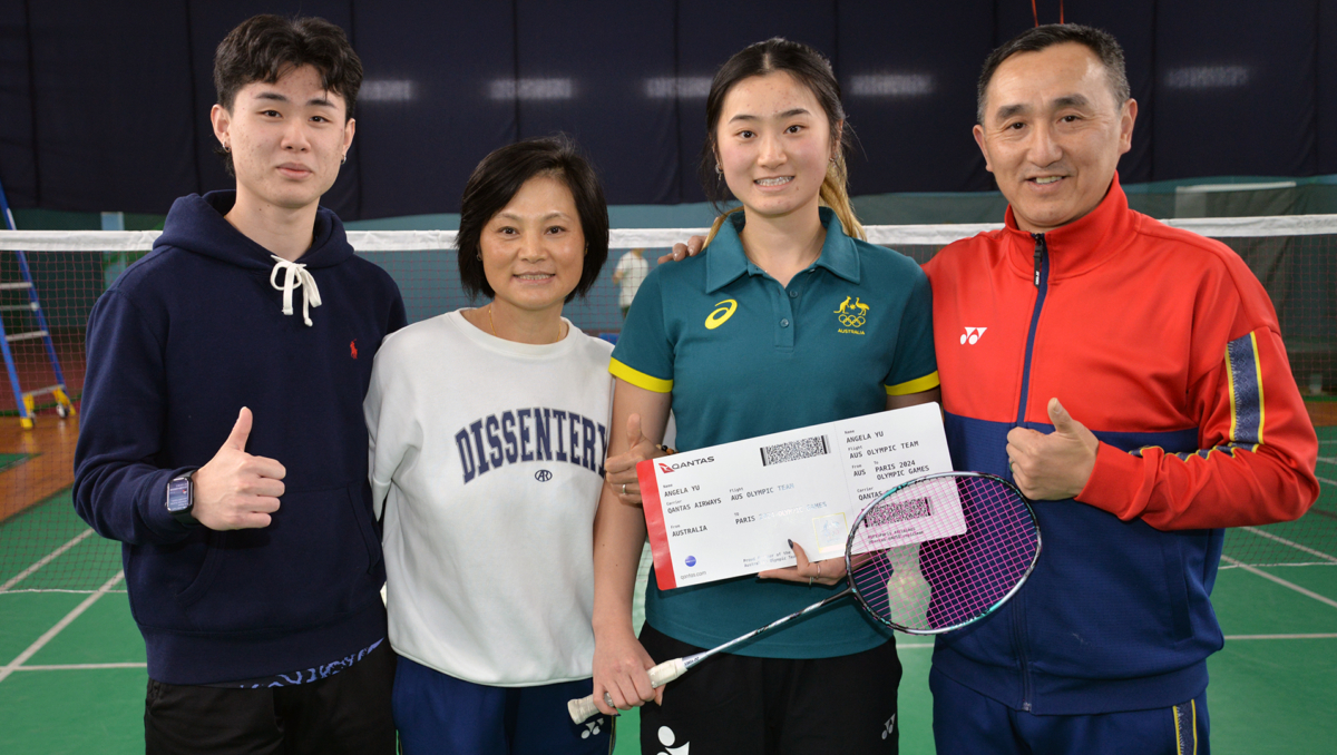 An image of the Yu badminton family (from left) Jack, Rosy, Angela and Ricky