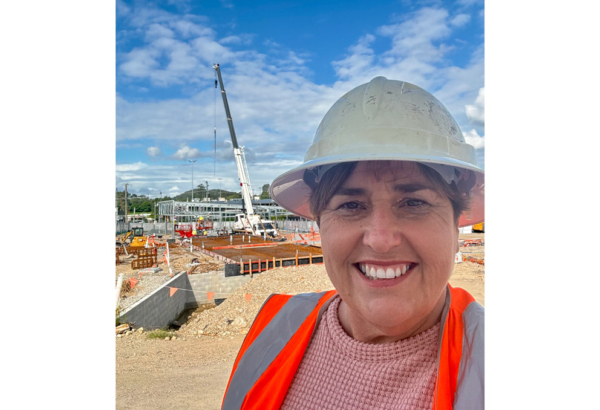 An image of Cr Karen Murphy on site at the Beenleigh Aquatic Centre upgrade.