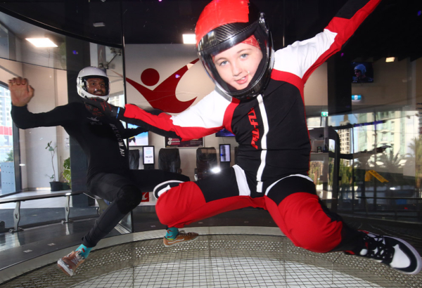 An image of Daisy Hill youngster Heath Lehr in action inside the indoor skydiving wind tunnel.