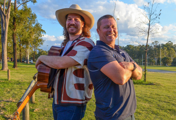 An image of Cr Scott Bannan (right) and Jimboomba’s Australian Idol contestant, Jake Whittaker, who are ready for this year’s Flame festival.