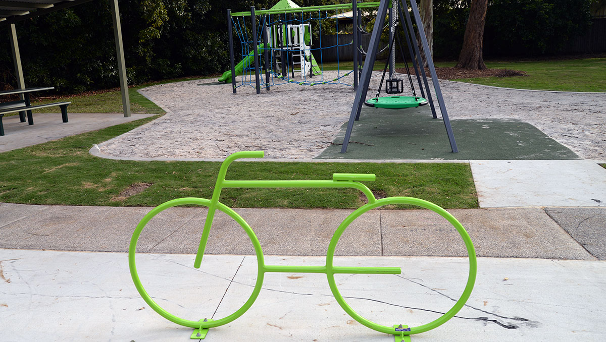 The 'arty' new bike rack in Concorde Park. An image of the 'arty' new bike rack in Concorde Park.