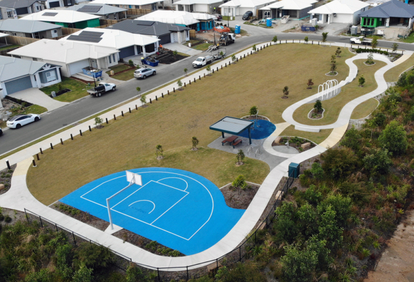 An aerial view of one section of the new Redcomb Park in Park Ridge.