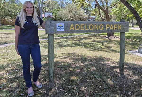 An image of Cr Miriam Stemp at Adelong Park, in Shailer Park, which is scheduled for an upgrade.