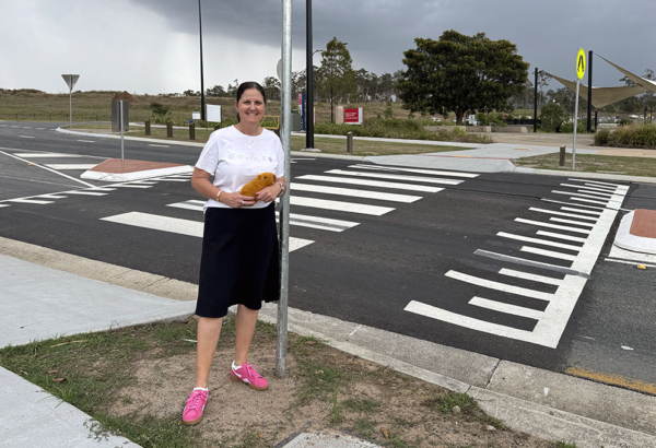 Cr Natalie Willcocks at the new ‘wombat’ crossing in Flagstonian Drive, which is providing a significant boost to local road safety. An image of Cr Natalie Willcocks at the new ‘wombat’ crossing in Flagstonian Drive, which is providing a significant boost to local road safety.
