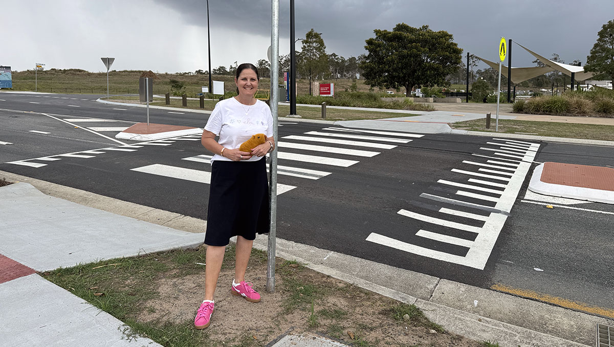 Cr Natalie Willcocks at the new ‘wombat’ crossing in Flagstonian Drive, which is providing a significant boost to local road safety. An image of Cr Natalie Willcocks at the new ‘wombat’ crossing in Flagstonian Drive, which is providing a significant boost to local road safety.