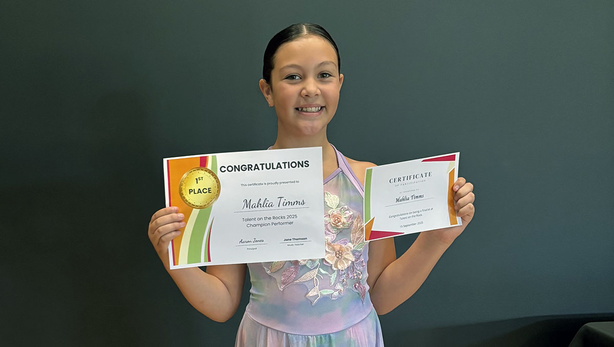An image of South Rock State School ‘Talent on the Rock’ winner Mahlia Timms.