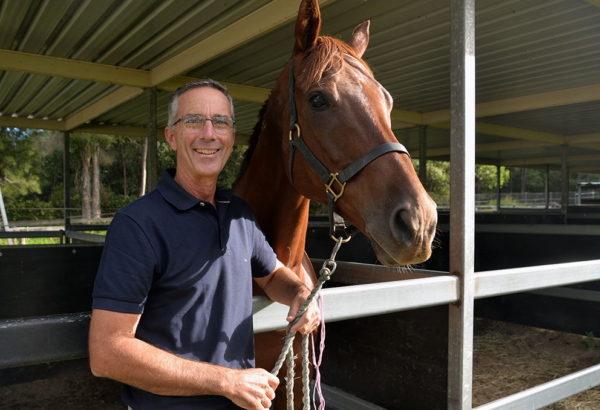 An image of Cr Paul Jackson at Park Ridge Pony Club, which received upgrades to its Judith Park headquarters in 2025, with more coming next year.