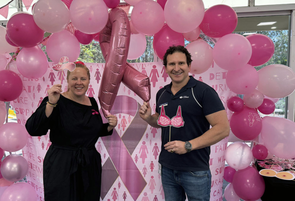 Cr Tony Hall with Ashleigh Hassell at Bethania Community Centre’s Pink Day fundraiser. An image of Cr Tony Hall with Ashleigh Hassell at Bethania Community Centre’s Pink Day fundraiser.