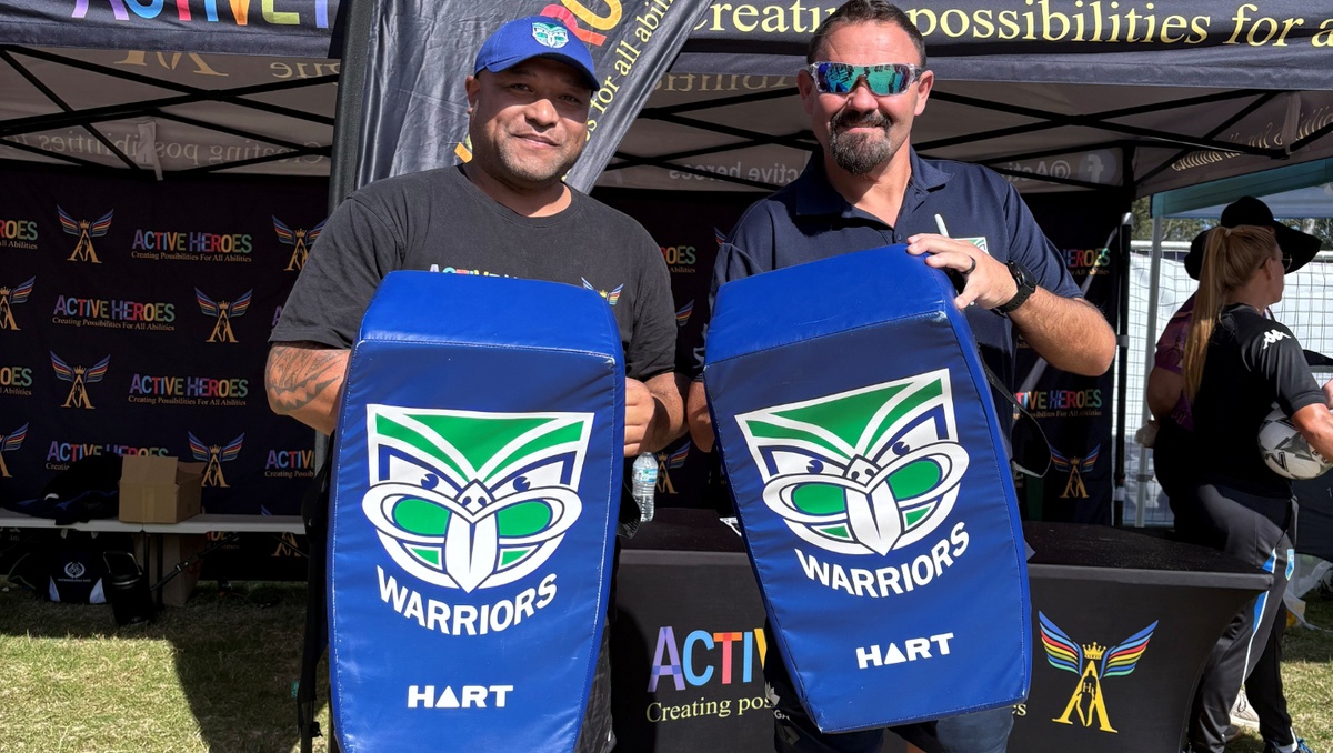 Article_Jason Tupou and former Warriors player Mark Tookey Article_Jason Tupou and former Warriors player Mark Tookey